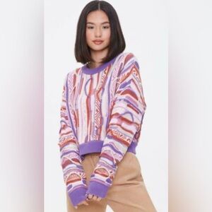 Forever 21|Vintage coogi style grandpa sweater,Colorful pastel & textured•LARGE